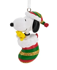 Hallmark Peanuts Snoopy and Woodstock in Stocking Christmas Tree Ornament