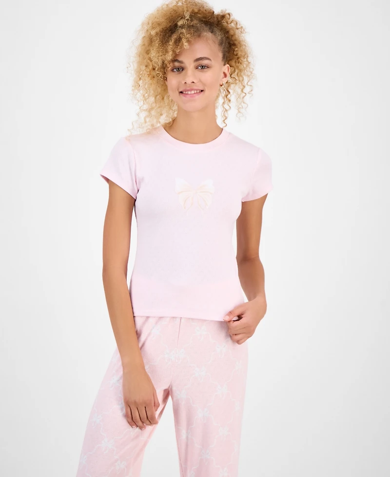 Just Polly Juniors' Pointelle Short-Sleeve Top