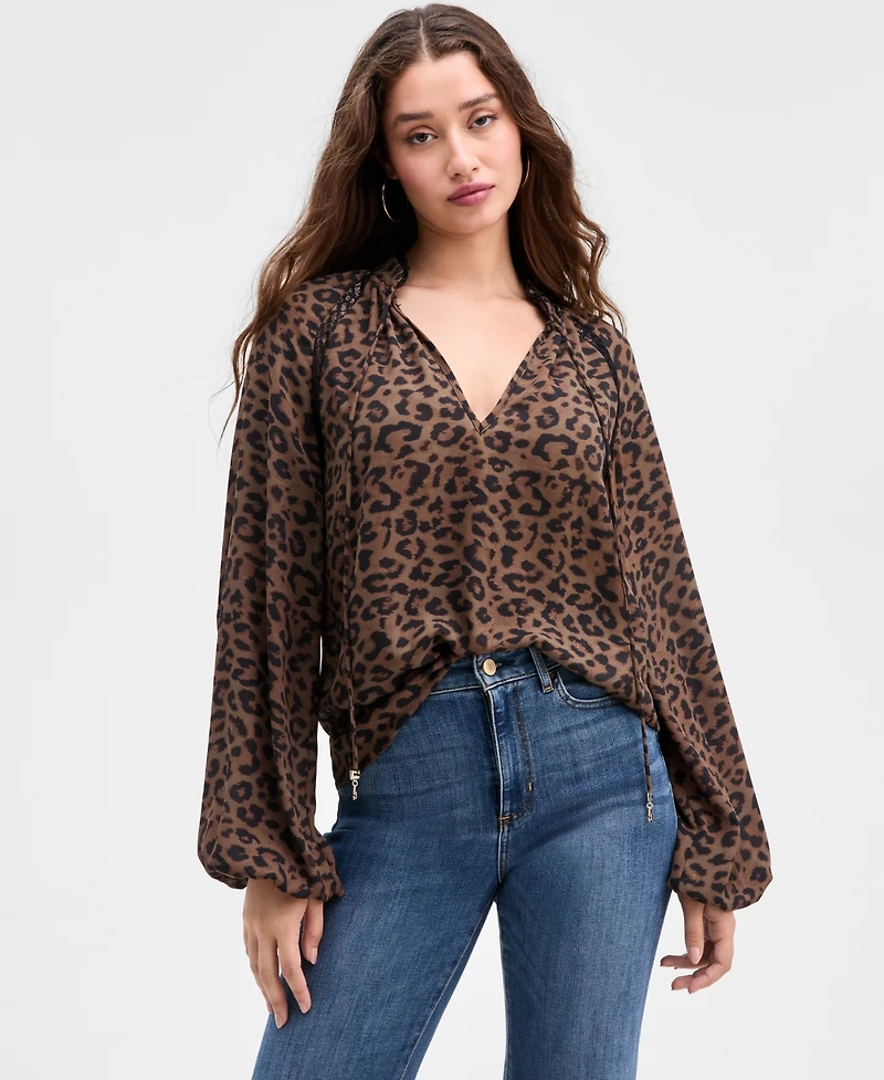 Guess Women's Josette Lace-Trim Leopard-Print Top