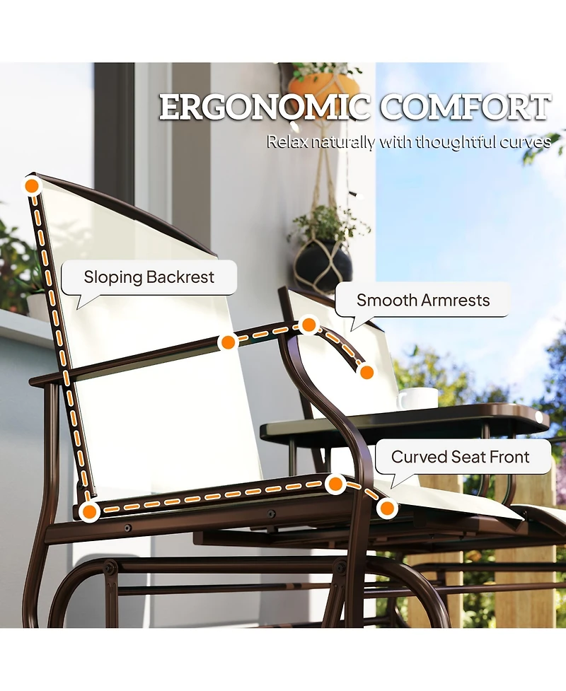 Outsunny 2-Person Outdoor Glider Bench with Center Table,