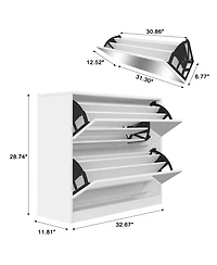 Lovmor 32.68"2 Tier Shoe Storage Cabinet with Draders for Entryway,Bedroom,Flip Door Design Shoe Cabinet,White