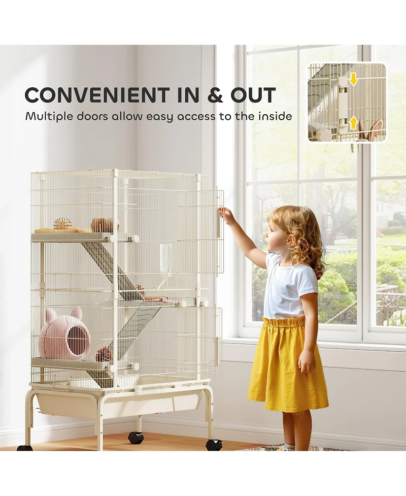 PawHut 47" Small Animal Cage, 4 Levels Large Rolling Metal Ferret Cage