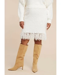 Eloquii Women's Looped Fringe Sweater Mini Skirt