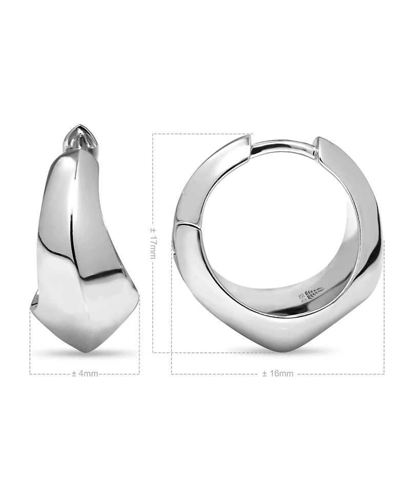 Devata Beveled Curve Hoop Earrings in Rhodium Sterling Silver