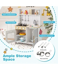 Mecale Kids Kitchen Playset with Lights Sounds Microwave Stoves Sink Oven and Cooking Accessories