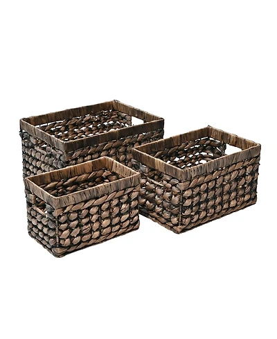 Hayden Bohemian Cottage Hand-Woven Hyacinth Rectangular Nesting Baskets with Handles (Set of 3)