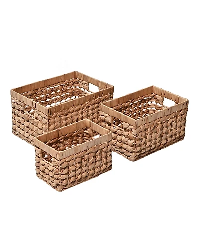 Hayden Bohemian Cottage Hand-Woven Hyacinth Rectangular Nesting Baskets with Handles (Set of 3)
