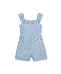 Hope & Henry Toddler Girls Linen Ruffle Collar Pull-On Romper
