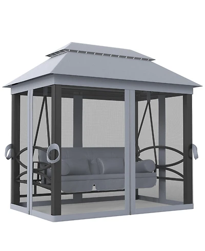 Outsunny 3-Seat Patio Swing Chair, Gazebo Swing with Mesh Sidewalls,