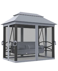 Outsunny 3-Seat Patio Swing Chair, Gazebo Swing with Mesh Sidewalls,