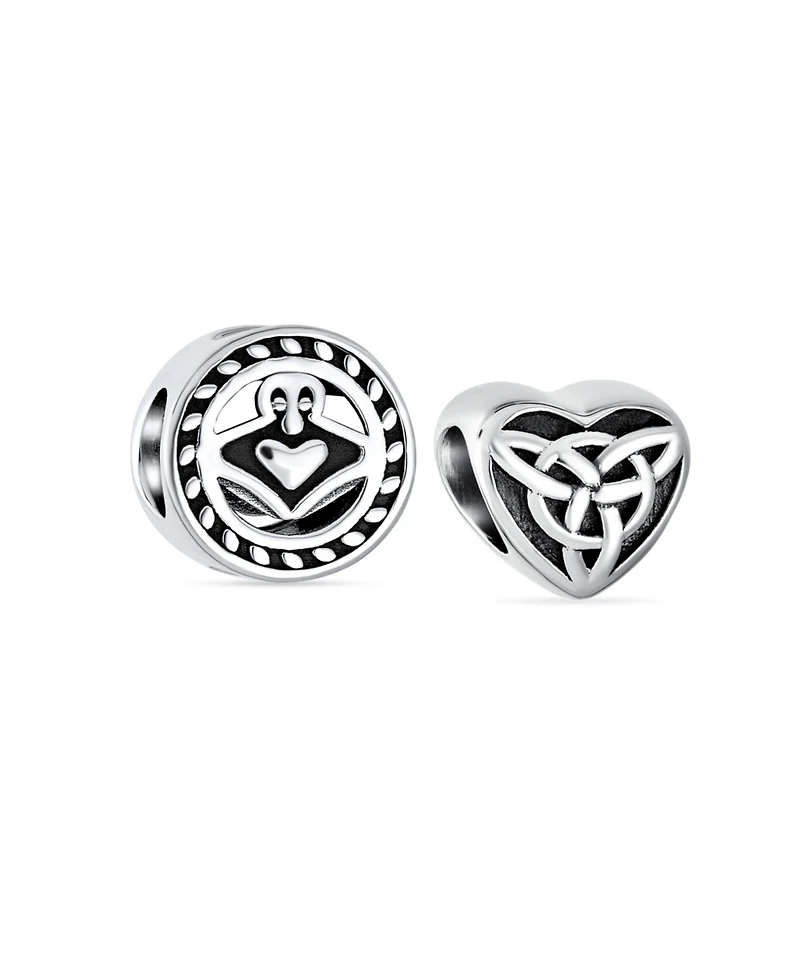 Bling Jewelry Set of 2 Bff Celtic Claddagh & Irish Infinity Love Knot Heart Charm Bead Sterling Silver