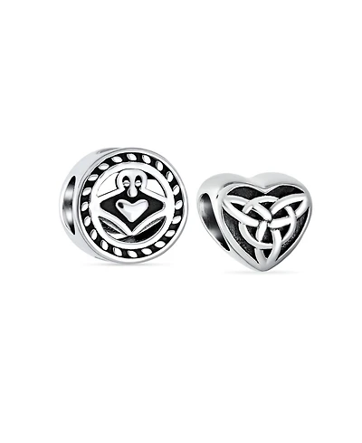Bling Jewelry Set of 2 Bff Celtic Claddagh & Irish Infinity Love Knot Heart Charm Bead Sterling Silver