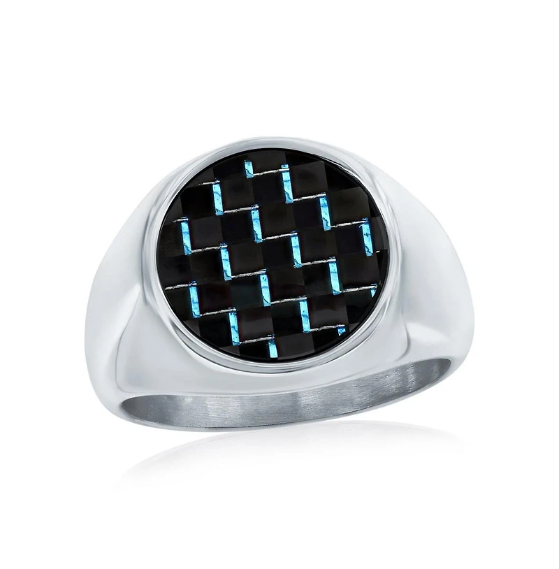 Metallo Stainless Steel, Blue Carbon Fiber Ring