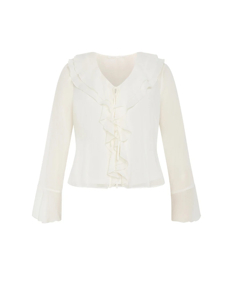 City Chic Women's Plus Luscious Sheer Ruffles Top