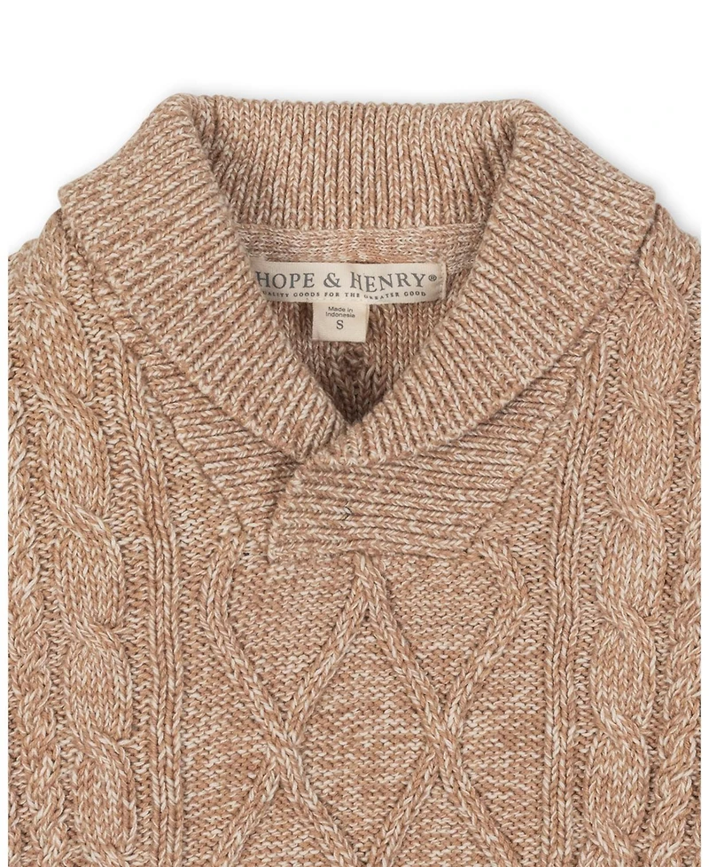 Hope & Henry Little and Big Boys' Organic Long Sleeve Shawl Collar Cable Sweater