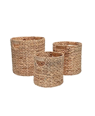 Avery Bohemian Cottage Hand-Woven Hyacinth Cylinder Nesting Baskets with Handles (Set of 3)