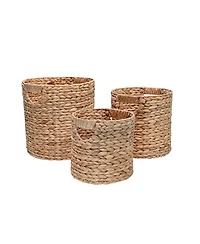 Avery Bohemian Cottage Hand-Woven Hyacinth Cylinder Nesting Baskets with Handles (Set of 3)