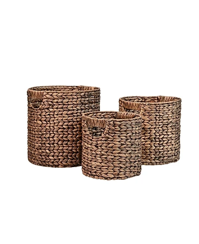 Avery Bohemian Cottage Hand-Woven Hyacinth Cylinder Nesting Baskets with Handles (Set of 3)