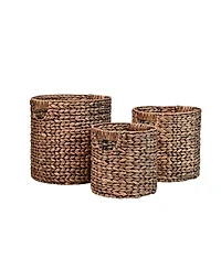 Avery Bohemian Cottage Hand-Woven Hyacinth Cylinder Nesting Baskets with Handles (Set of 3)