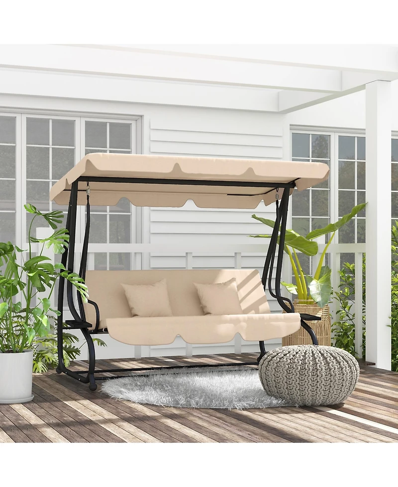 Outsunny 3-Seat Outdoor Patio Swing Chair with Adjustable Canopy,