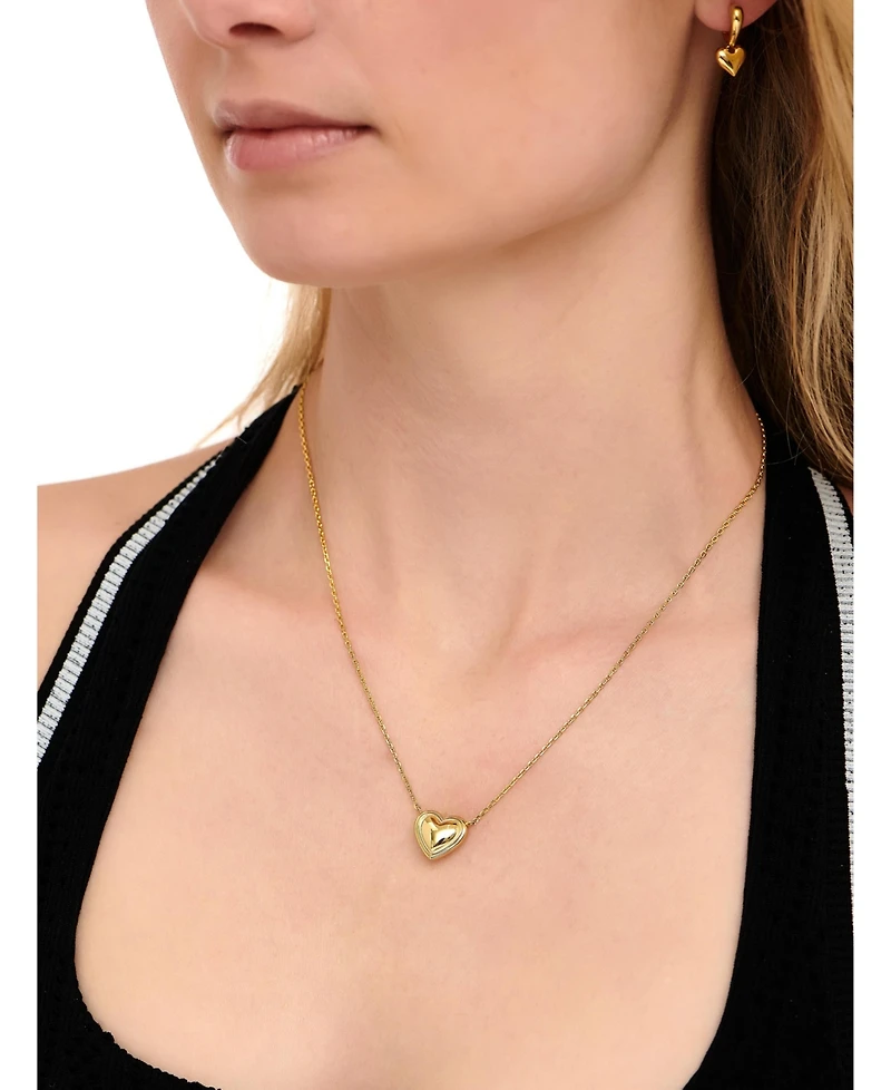 Devata Contour-lined Heart Necklace in Gold Plated Sterling Silver, Adj to 16 in / 17 in / 18 in