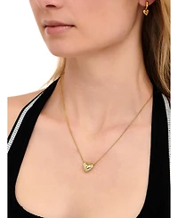 Devata Contour-lined Heart Necklace in Gold Plated Sterling Silver, Adj to 16 in / 17 in / 18 in