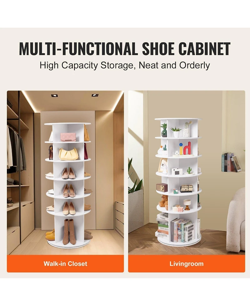 Slickblue 6-Tier Rotating Shoe Rack Tower, 360° Spinning Round Organizer for Entryway Storage