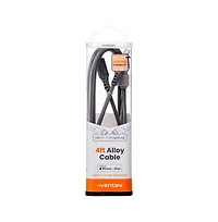 Ventev Alloy Usb C to Apple Lightning High Speed Ultradurable 4 Foot Cable-Silver