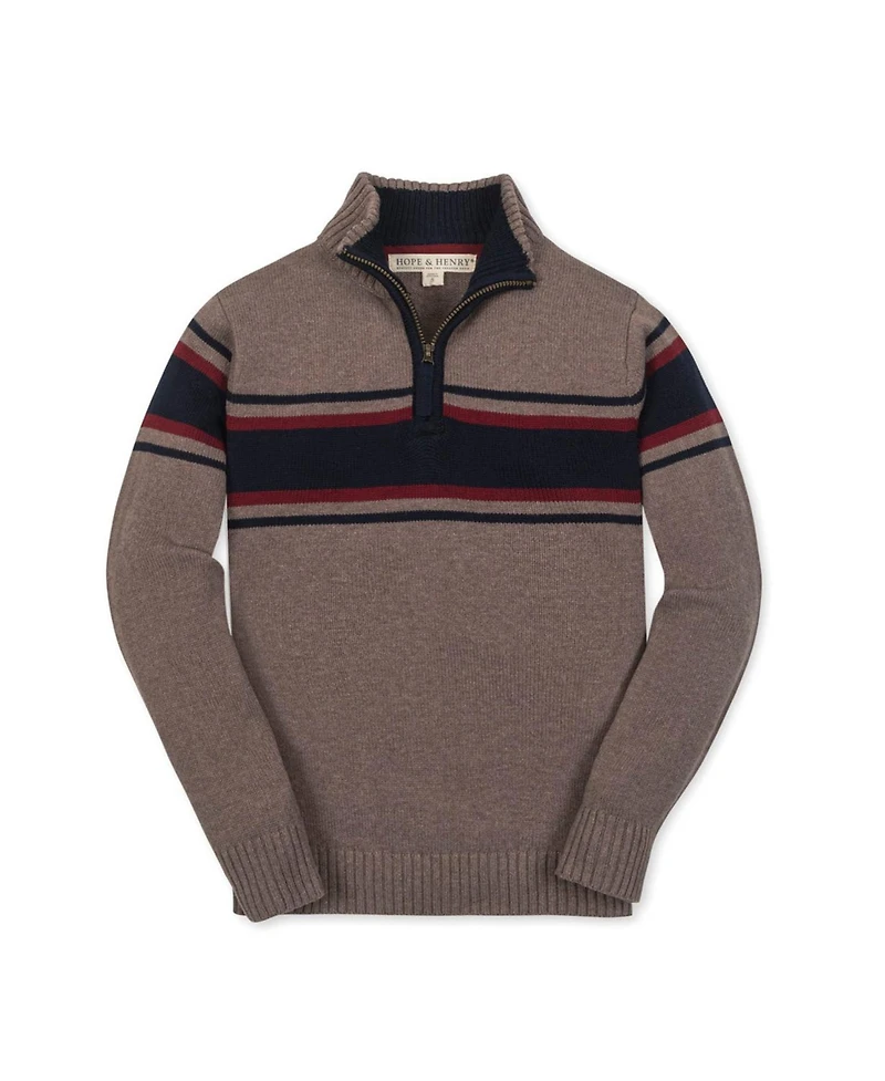 Hope & Henry Little and Big Boys' Organic Long Sleeve Half Zip Sweater with Engineered Stripe