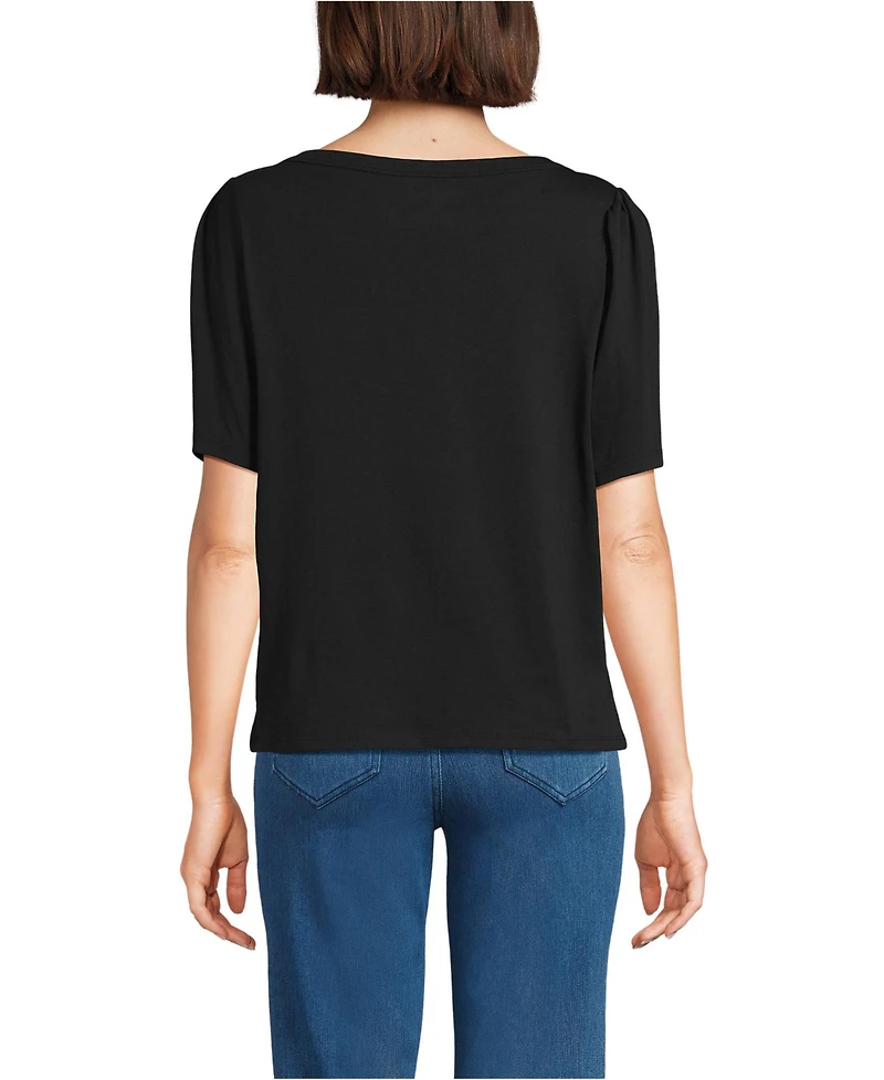 Lands' End Women's Elbow Sleeve Supima Cotton Boatneck T-Shirt