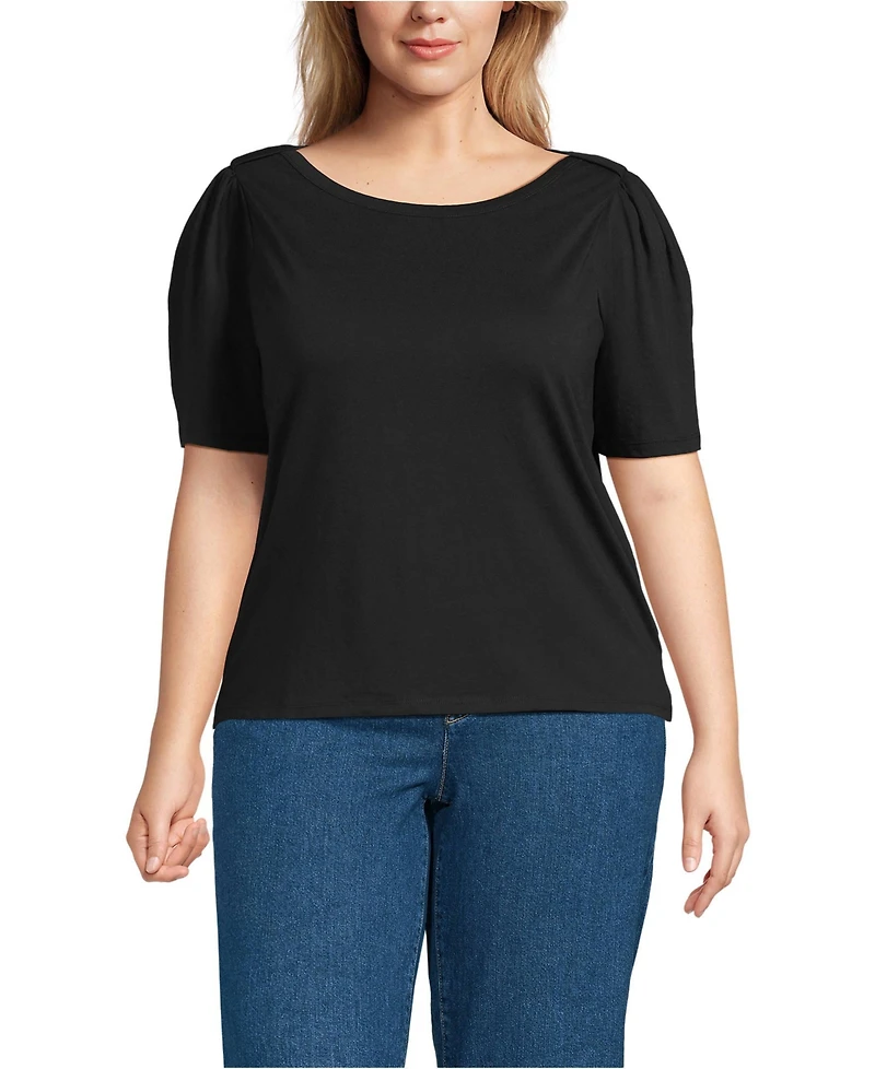 Lands' End Plus Elbow Sleeve Supima Cotton Boatneck T-Shirt