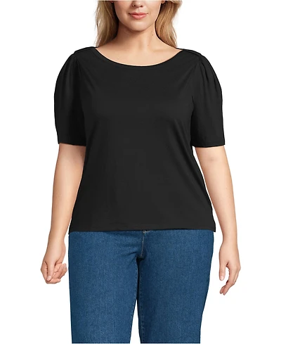Lands' End Plus Elbow Sleeve Supima Cotton Boatneck T-Shirt