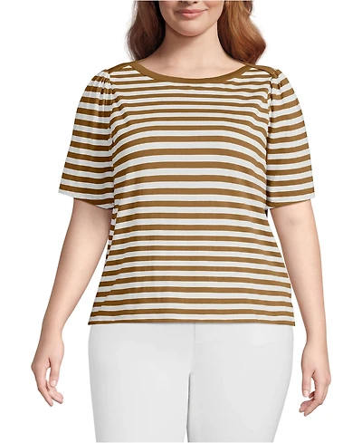 Lands' End Plus Elbow Sleeve Supima Cotton Boatneck T-Shirt