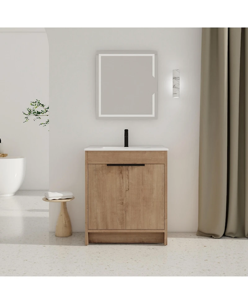 Casainc 30 Inch Freestanding Vanity with White Ceramic Sink and Soft-Close Cabinet Doors