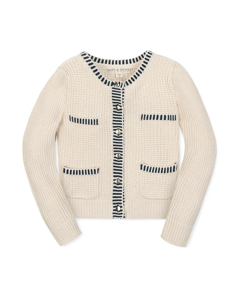 Hope & Henry Little and Big Girls' Organic Puff Sleeve Textured Cardigan Sweater