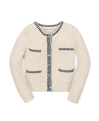 Hope & Henry Little and Big Girls' Organic Puff Sleeve Textured Cardigan Sweater