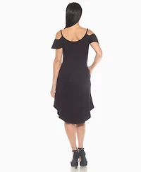 White Mark Women's Casual Scoop Neck Flutter Sleeve Knee Length Dress