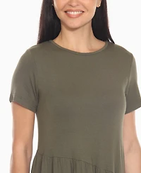 White Mark Women's Asymmetrical Waist and Short Sleeve Swing Dress