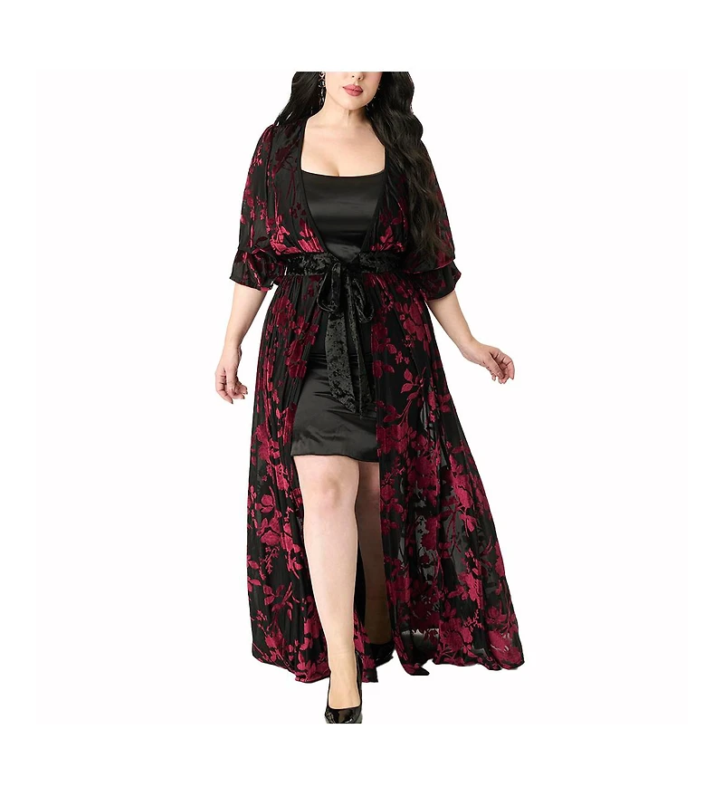 Unique Vintage Plus Floral Velvet Burnout Duster