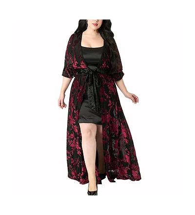 Unique Vintage Plus Floral Velvet Burnout Duster