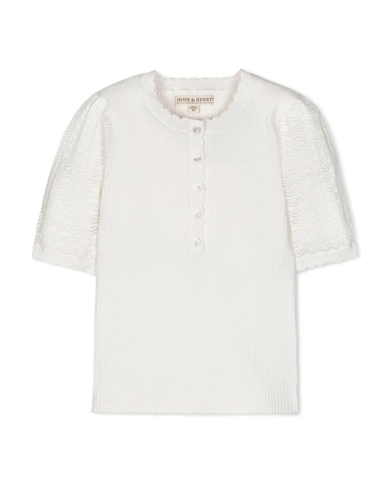 Hope & Henry Women's Organic Pointelle Sleeve Henley Sweater