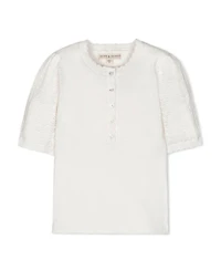 Hope & Henry Women's Organic Pointelle Sleeve Henley Sweater