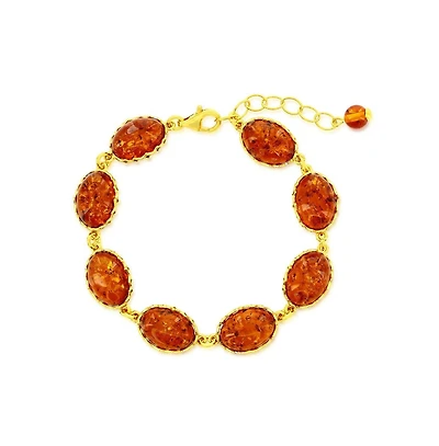 Caribbean Treasures Sterling Silver, Oval Amber Link Bracelet - Gold Plated