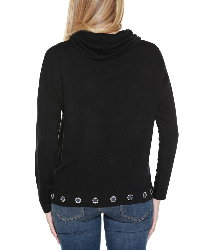 Belldini Women's Hacci Cowl Neck Knit Top
