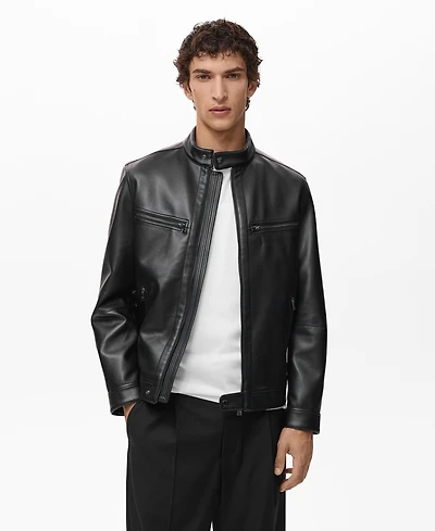 Mango Men's Zip-Up Leather-Effect Jacket