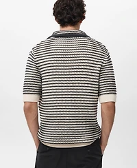 Mango Men's Striped Structure Cotton Polo Shirt