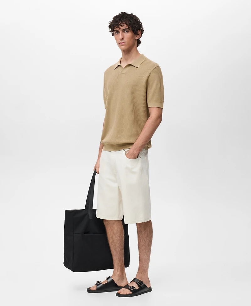 Mango Men's Ribbed Cotton Knitted Polo Shirt