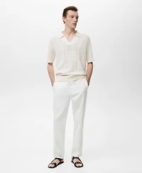 Mango Men's Openwork Knitted Cotton Polo Shirt