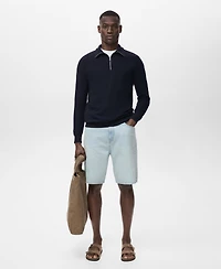 Mango Men's Zipper Collar Microstructure Sweater