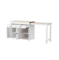 Maison Boucle 74.5" Kitchen Island with Pull-Out Dining Table, Rolling Storage Cart with 2 Drawers, Cabinets & Spice Rack-Maison Boucle